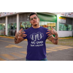 Round Neck - Aaj Gadi Bhai Chalaiga - Navy Blue