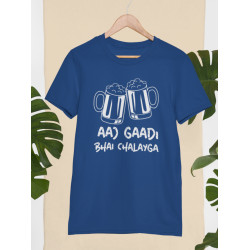 Round Neck - Aaj Gadi Bhai Chalaiga - Navy Blue Round Neck - Aaj Gadi Bhai Chalaiga - Navy Blue
