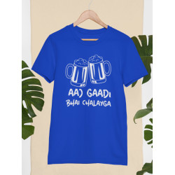 Round Neck - Aaj Gadi Bhai Chalaiga - Blue Round Neck - Aaj Gadi Bhai Chalaiga - Blue
